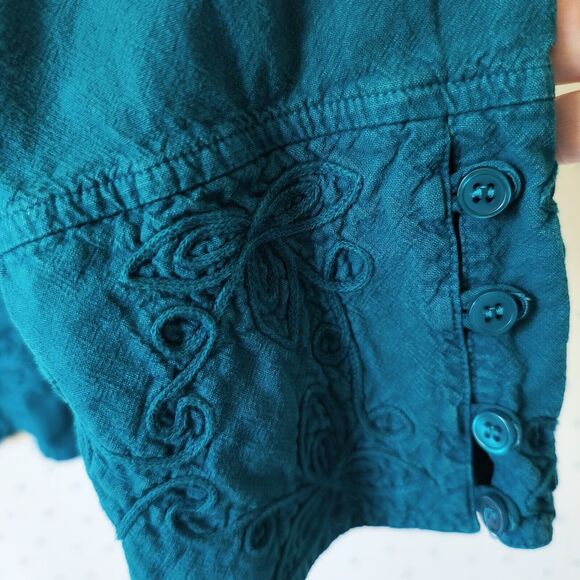 Soft Surroundings Tunic Blouse Size 1X Green Embroidered Floral Button up Boho - Picture 10 of 16